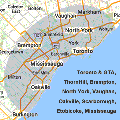 Toronto, Etobicoke, Mississauga, Scarborough, North York